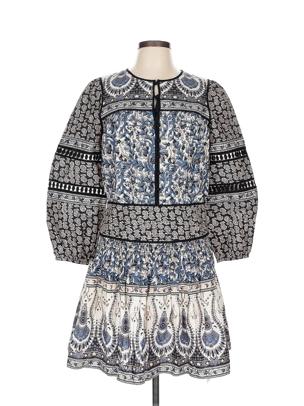 Sea New York Blue, Black & Cream Long-Sleeve Printed Mini Dress